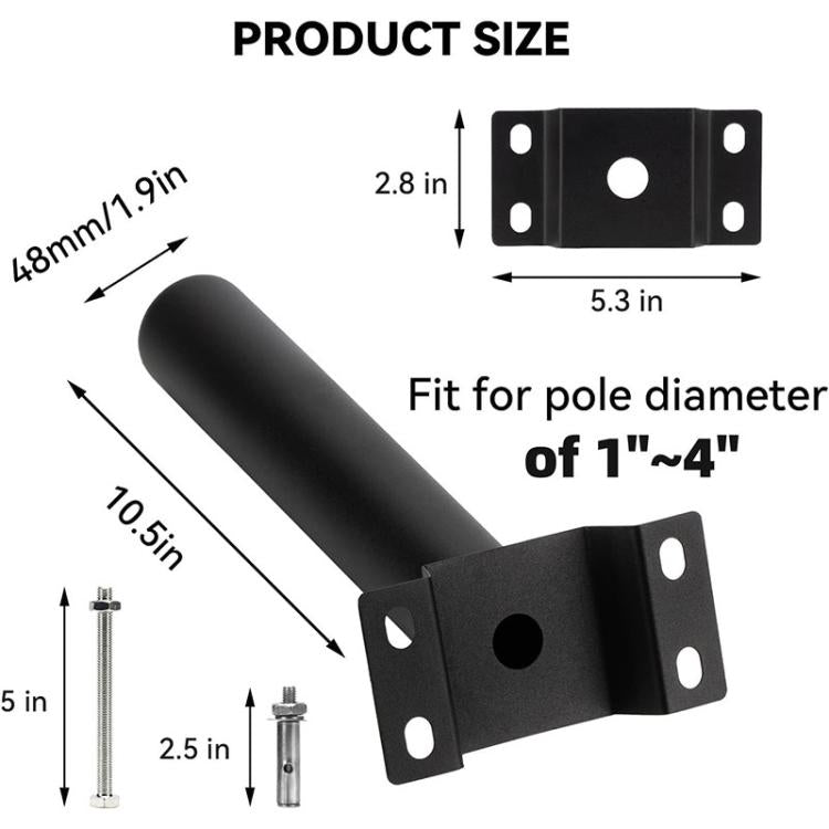 Solar Street Light Bracket Outdoor Light Metal Mounting Pole Extension Arm - Black