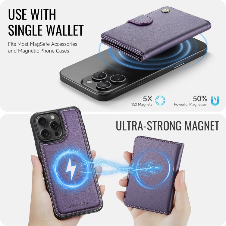 For iPhone 16 Pro Max JEEHOOD J09 Buckle Card Bag MagSafe Magnetic Style RFID Leather Phone Case