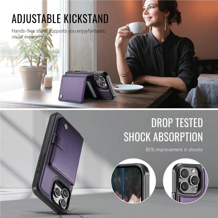 For iPhone 16 Pro Max JEEHOOD J09 Buckle Card Bag MagSafe Magnetic Style RFID Leather Phone Case