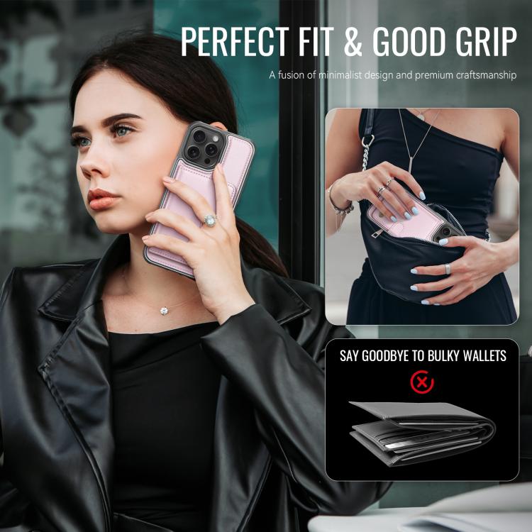 For iPhone 16 Pro Max JEEHOOD J09 Buckle Card Bag MagSafe Magnetic Style RFID Leather Phone Case