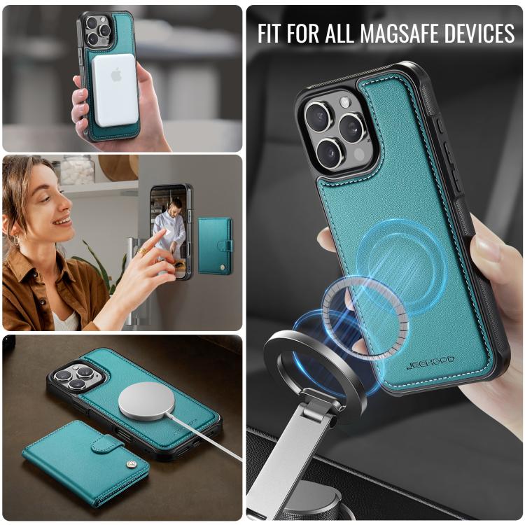 For iPhone 16 Pro Max JEEHOOD J09 Buckle Card Bag MagSafe Magnetic Style RFID Leather Phone Case