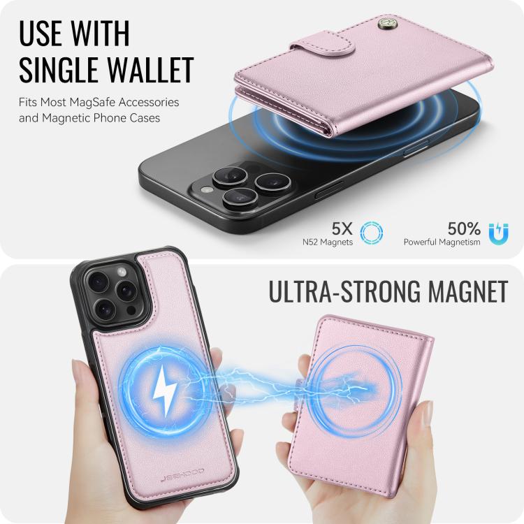 For iPhone 16 Pro JEEHOOD J09 Buckle Card Bag MagSafe Magnetic Style RFID Leather Phone Case