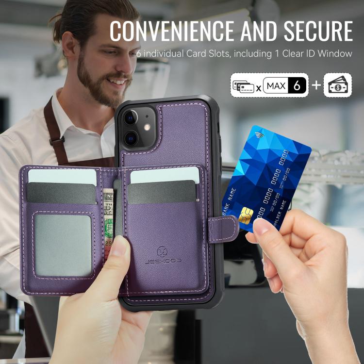 For iPhone 12 / 12 Pro JEEHOOD J09 Buckle Card Bag MagSafe Magnetic Style RFID Leather Phone Case