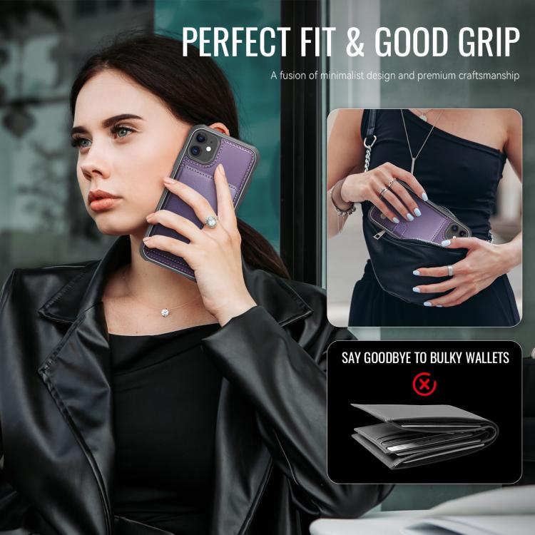 For iPhone 12 / 12 Pro JEEHOOD J09 Buckle Card Bag MagSafe Magnetic Style RFID Leather Phone Case