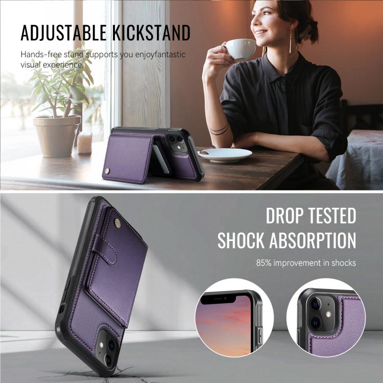 For iPhone 12 / 12 Pro JEEHOOD J09 Buckle Card Bag MagSafe Magnetic Style RFID Leather Phone Case