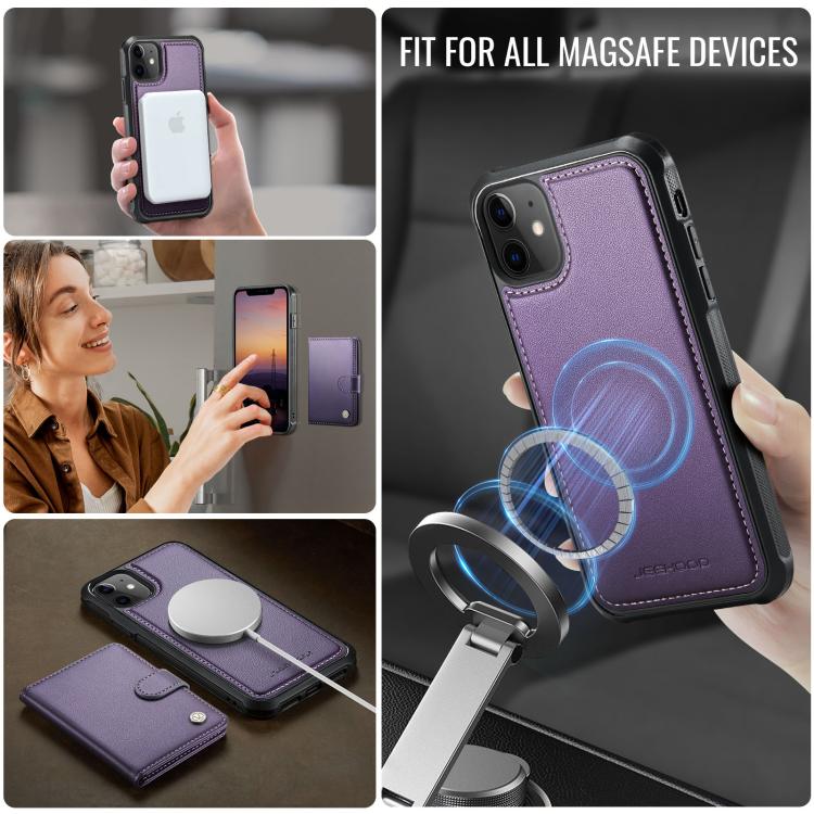 For iPhone 12 / 12 Pro JEEHOOD J09 Buckle Card Bag MagSafe Magnetic Style RFID Leather Phone Case
