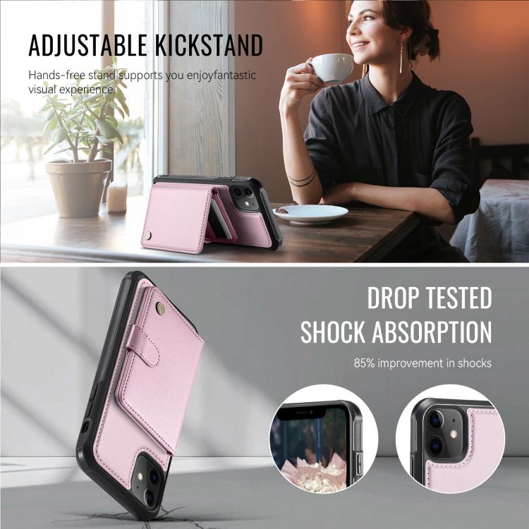 For iPhone 12 / 12 Pro JEEHOOD J09 Buckle Card Bag MagSafe Magnetic Style RFID Leather Phone Case