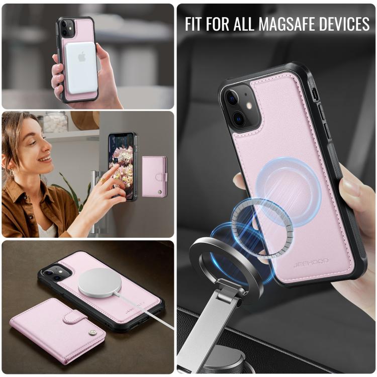 For iPhone 12 / 12 Pro JEEHOOD J09 Buckle Card Bag MagSafe Magnetic Style RFID Leather Phone Case