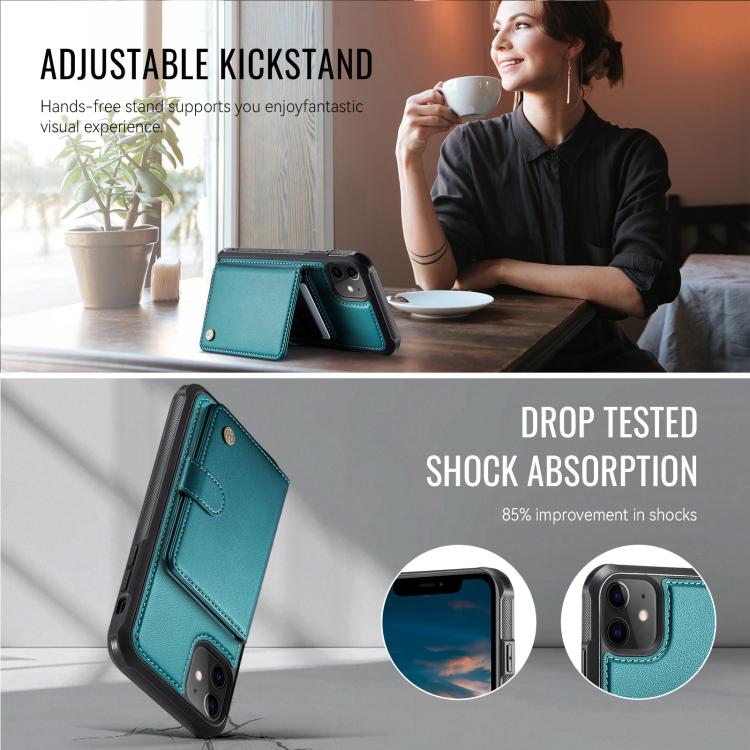 For iPhone 12 / 12 Pro JEEHOOD J09 Buckle Card Bag MagSafe Magnetic Style RFID Leather Phone Case
