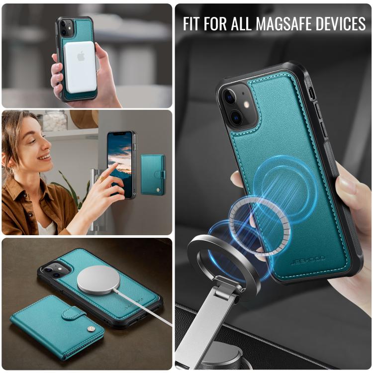 For iPhone 12 / 12 Pro JEEHOOD J09 Buckle Card Bag MagSafe Magnetic Style RFID Leather Phone Case
