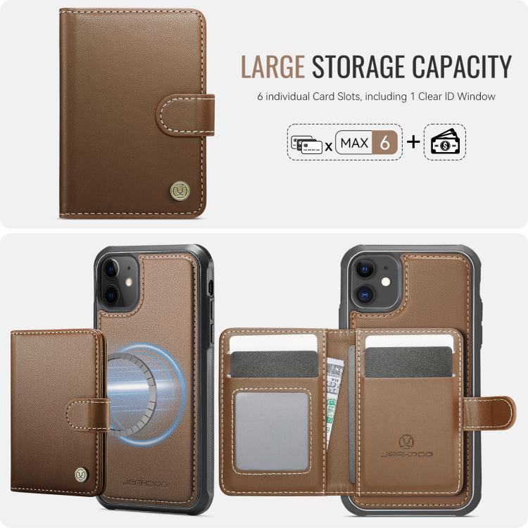 For iPhone 12 / 12 Pro JEEHOOD J09 Buckle Card Bag MagSafe Magnetic Style RFID Leather Phone Case
