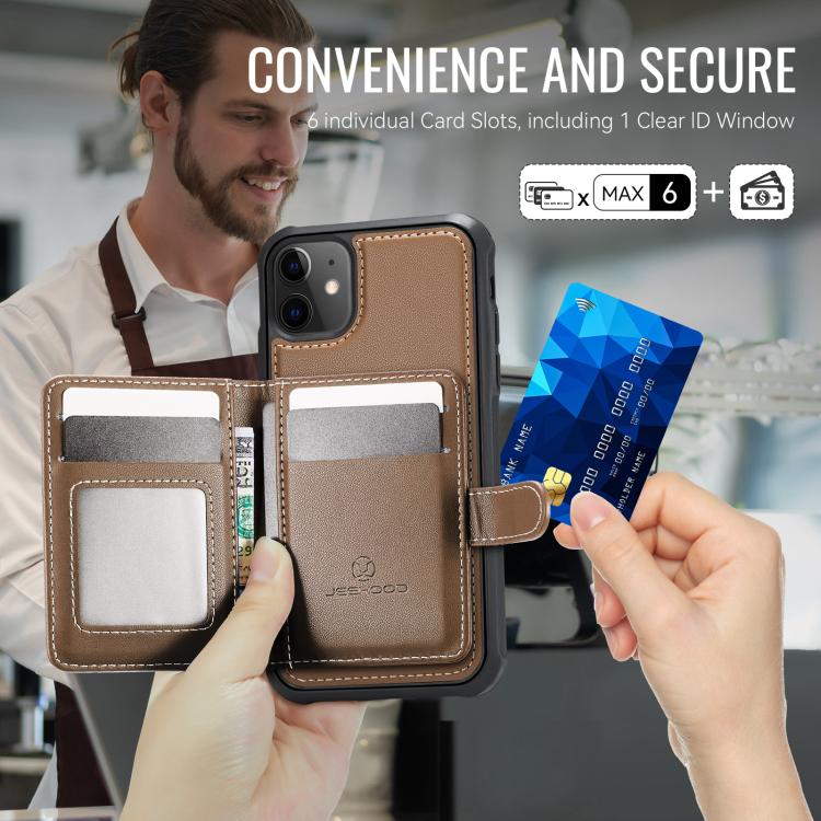 For iPhone 12 / 12 Pro JEEHOOD J09 Buckle Card Bag MagSafe Magnetic Style RFID Leather Phone Case