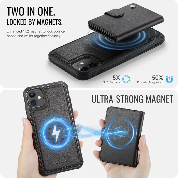 For iPhone 12 / 12 Pro JEEHOOD J09 Buckle Card Bag MagSafe Magnetic Style RFID Leather Phone Case