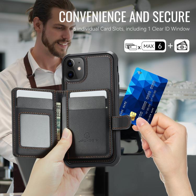 For iPhone 12 / 12 Pro JEEHOOD J09 Buckle Card Bag MagSafe Magnetic Style RFID Leather Phone Case
