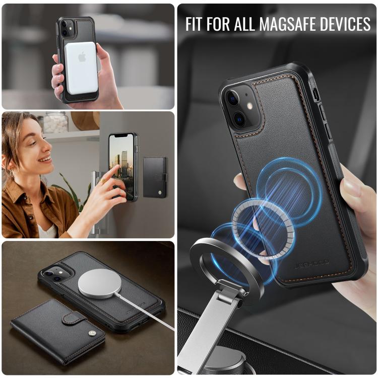 For iPhone 12 / 12 Pro JEEHOOD J09 Buckle Card Bag MagSafe Magnetic Style RFID Leather Phone Case