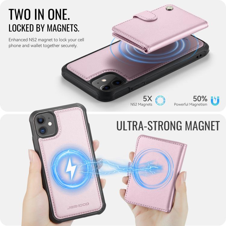 For iPhone 11 JEEHOOD J09 Buckle Card Bag MagSafe Magnetic Style RFID Leather Phone Case