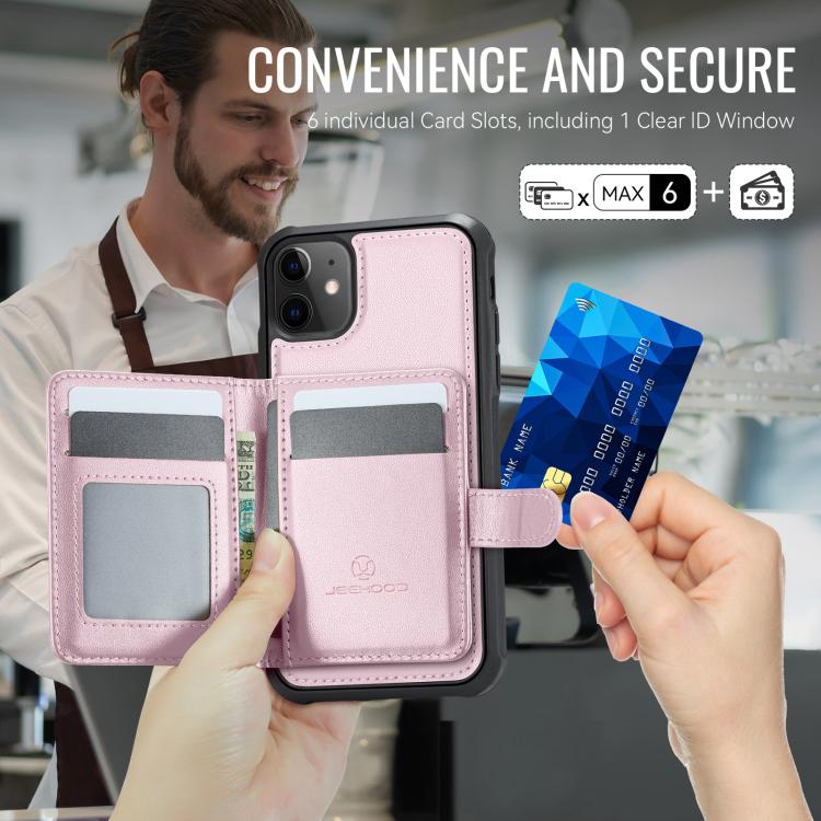 For iPhone 11 JEEHOOD J09 Buckle Card Bag MagSafe Magnetic Style RFID Leather Phone Case