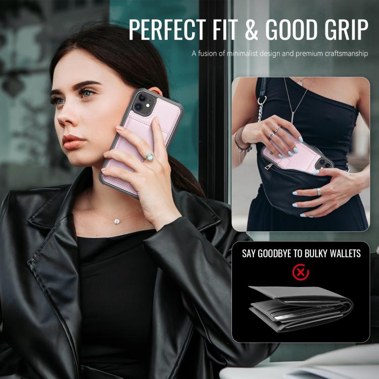 For iPhone 11 JEEHOOD J09 Buckle Card Bag MagSafe Magnetic Style RFID Leather Phone Case