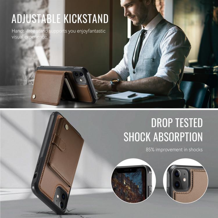 For iPhone 11 JEEHOOD J09 Buckle Card Bag MagSafe Magnetic Style RFID Leather Phone Case