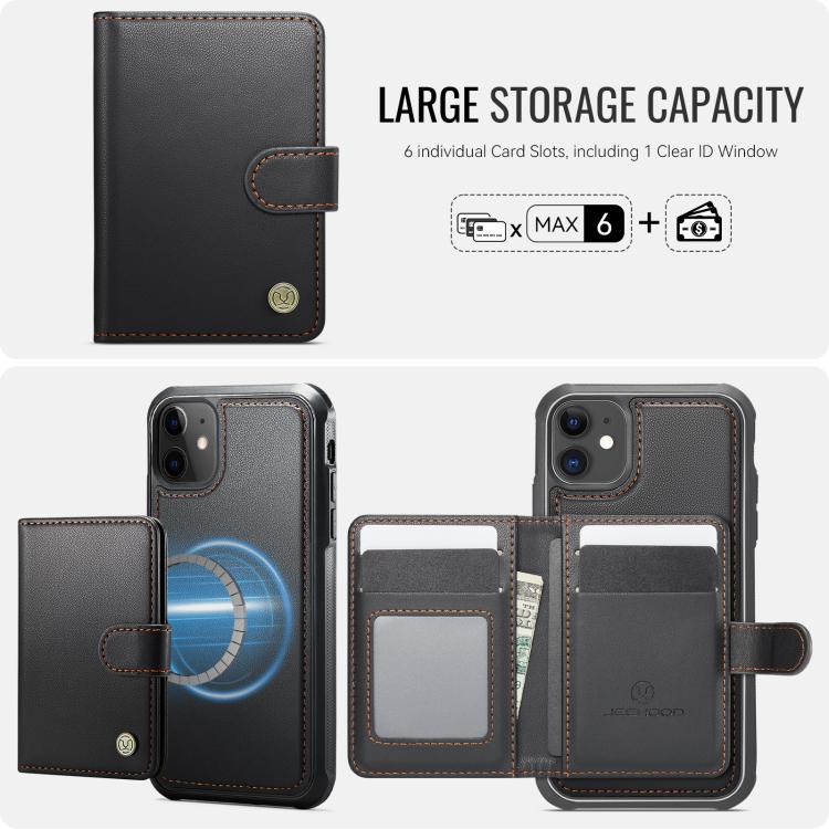 For iPhone 11 JEEHOOD J09 Buckle Card Bag MagSafe Magnetic Style RFID Leather Phone Case