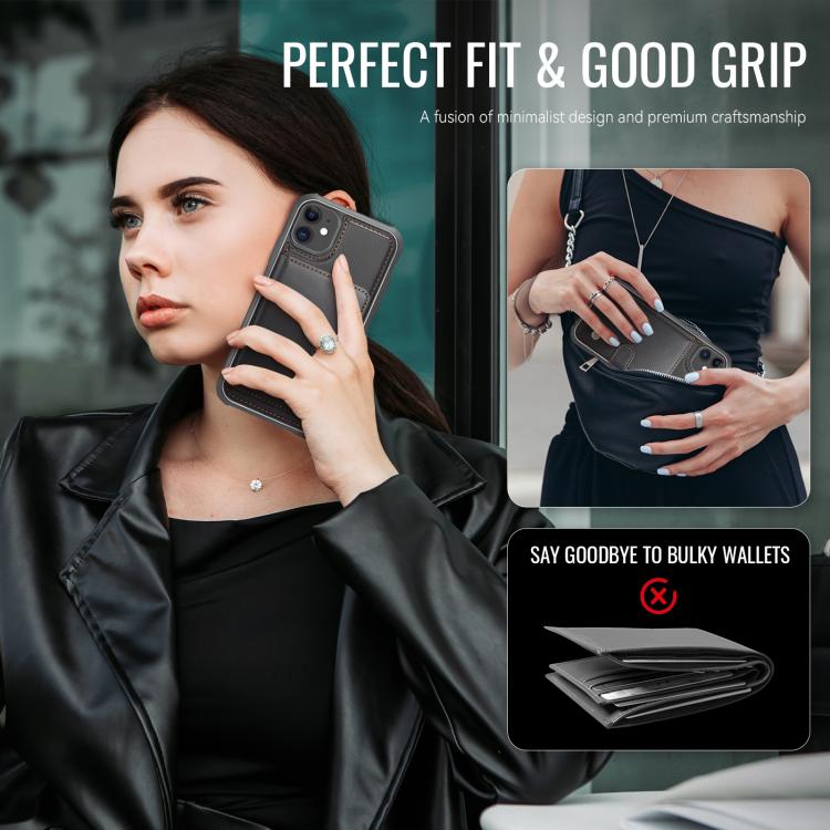 For iPhone 11 JEEHOOD J09 Buckle Card Bag MagSafe Magnetic Style RFID Leather Phone Case