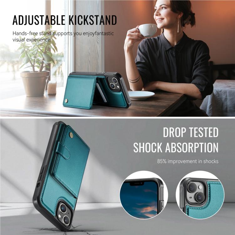 For iPhone 15 JEEHOOD J09 Buckle Card Bag MagSafe Magnetic Style RFID Leather Phone Case