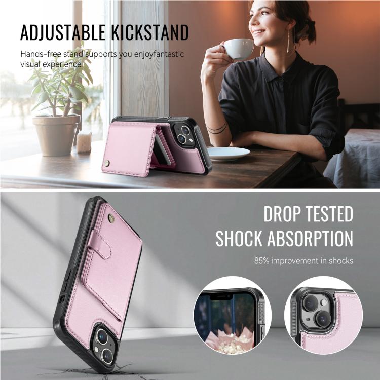 For iPhone 14 JEEHOOD J09 Buckle Card Bag MagSafe Magnetic Style RFID Leather Phone Case