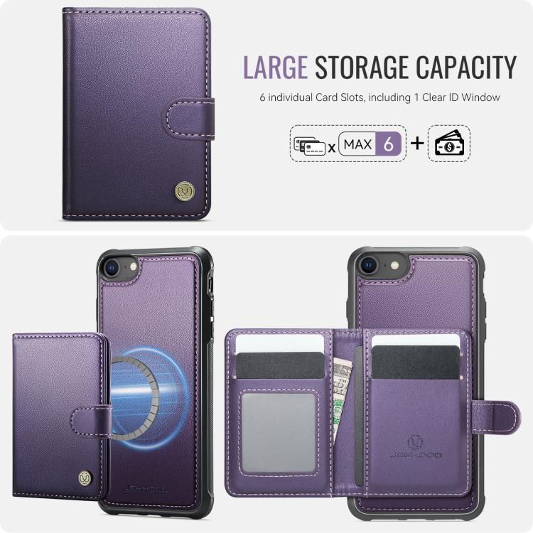 For iPhone SE 2022 / SE 2020 / 8 / 7 JEEHOOD J09 Buckle Card Bag MagSafe Magnetic Style RFID Leather Phone Case