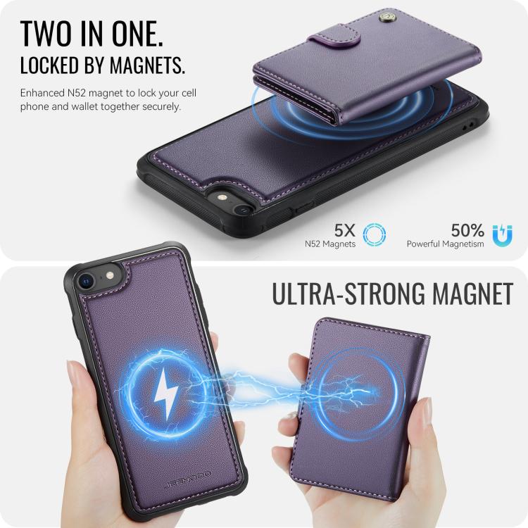 For iPhone SE 2022 / SE 2020 / 8 / 7 JEEHOOD J09 Buckle Card Bag MagSafe Magnetic Style RFID Leather Phone Case