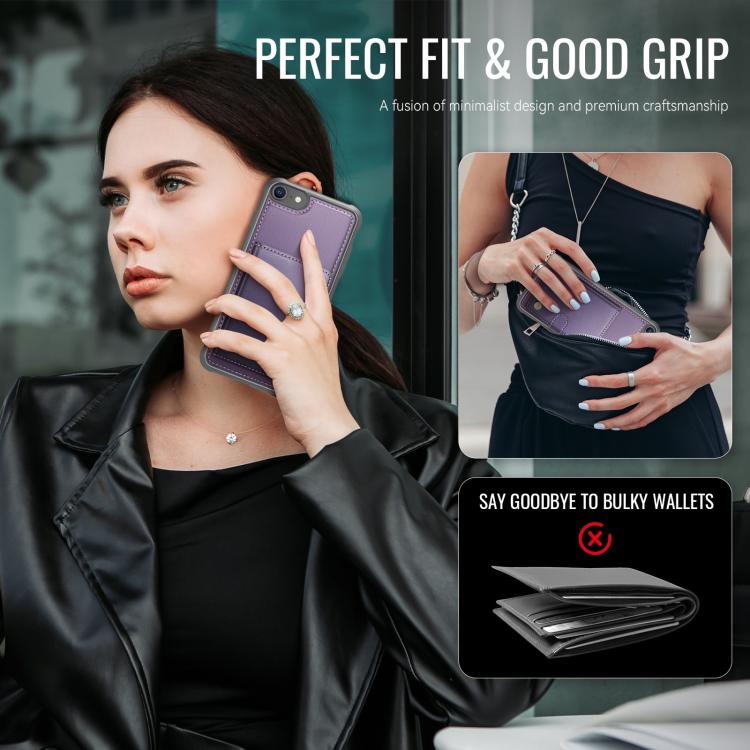 For iPhone SE 2022 / SE 2020 / 8 / 7 JEEHOOD J09 Buckle Card Bag MagSafe Magnetic Style RFID Leather Phone Case