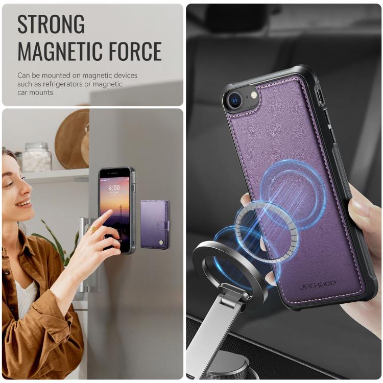 For iPhone SE 2022 / SE 2020 / 8 / 7 JEEHOOD J09 Buckle Card Bag MagSafe Magnetic Style RFID Leather Phone Case