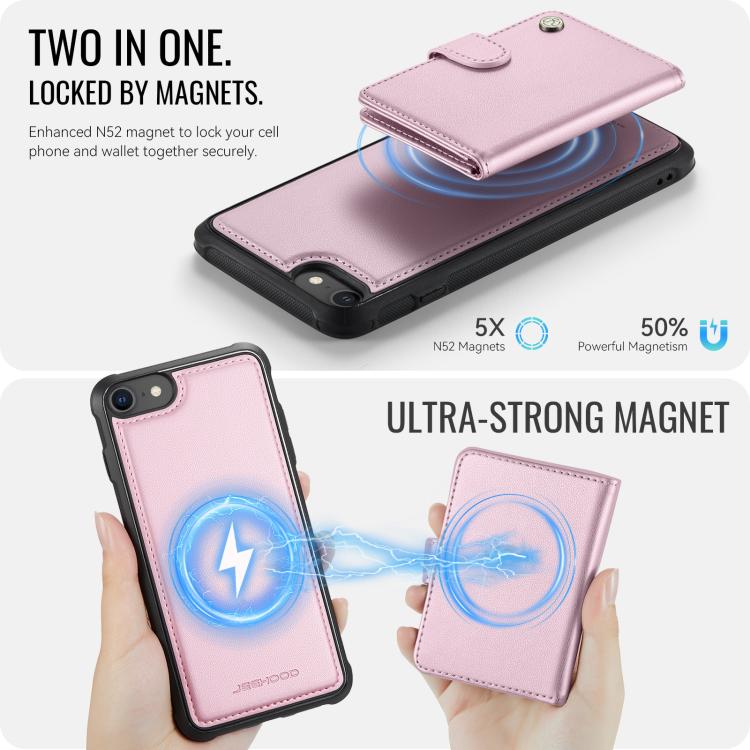 For iPhone SE 2022 / SE 2020 / 8 / 7 JEEHOOD J09 Buckle Card Bag MagSafe Magnetic Style RFID Leather Phone Case