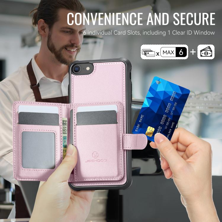 For iPhone SE 2022 / SE 2020 / 8 / 7 JEEHOOD J09 Buckle Card Bag MagSafe Magnetic Style RFID Leather Phone Case