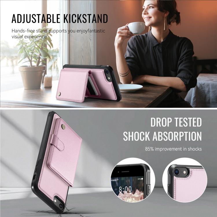 For iPhone SE 2022 / SE 2020 / 8 / 7 JEEHOOD J09 Buckle Card Bag MagSafe Magnetic Style RFID Leather Phone Case