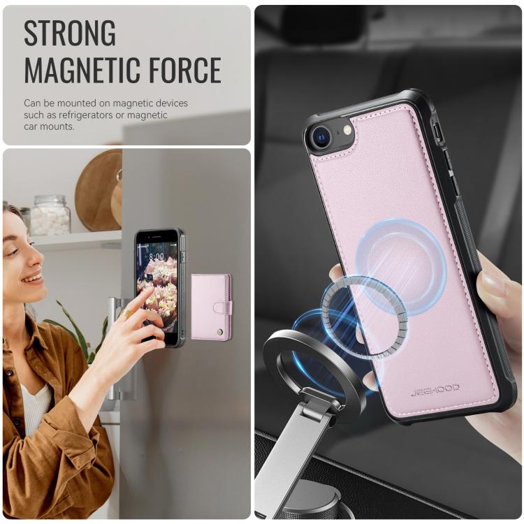 For iPhone SE 2022 / SE 2020 / 8 / 7 JEEHOOD J09 Buckle Card Bag MagSafe Magnetic Style RFID Leather Phone Case
