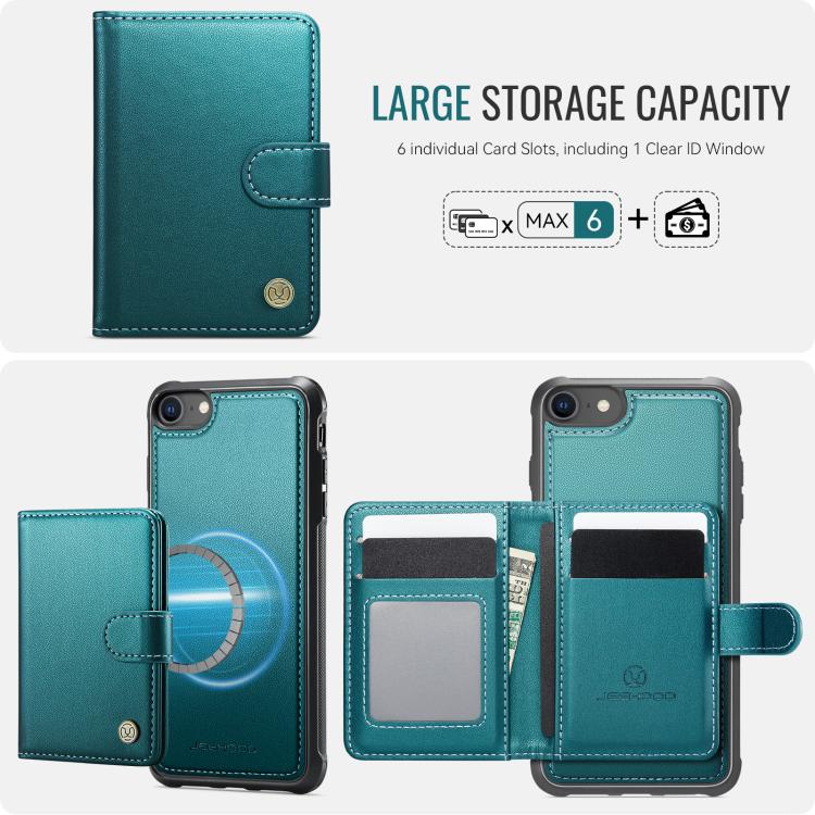 For iPhone SE 2022 / SE 2020 / 8 / 7 JEEHOOD J09 Buckle Card Bag MagSafe Magnetic Style RFID Leather Phone Case
