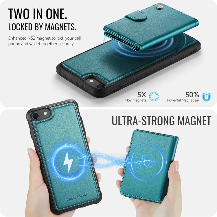 For iPhone SE 2022 / SE 2020 / 8 / 7 JEEHOOD J09 Buckle Card Bag MagSafe Magnetic Style RFID Leather Phone Case