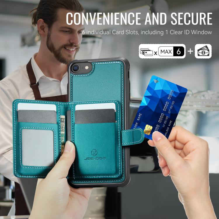 For iPhone SE 2022 / SE 2020 / 8 / 7 JEEHOOD J09 Buckle Card Bag MagSafe Magnetic Style RFID Leather Phone Case