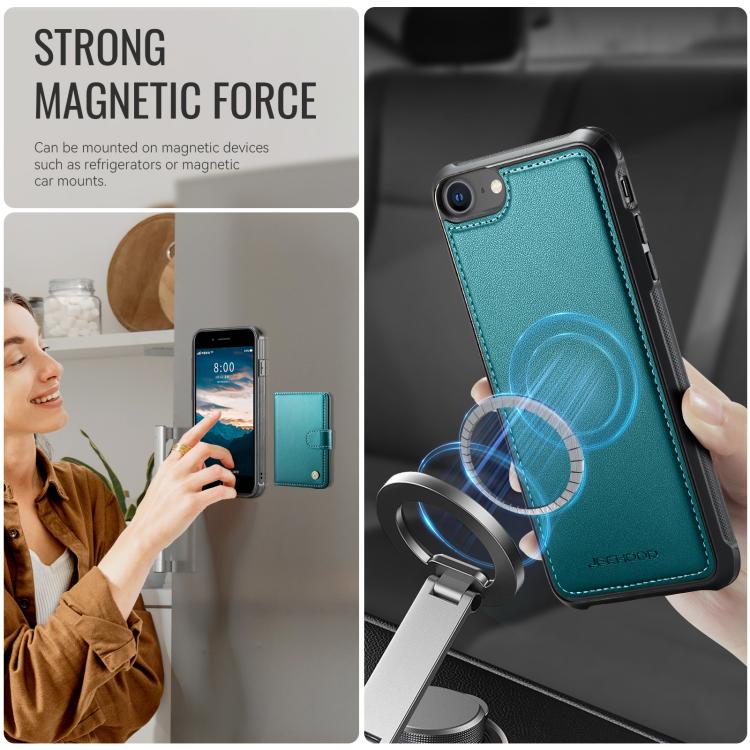 For iPhone SE 2022 / SE 2020 / 8 / 7 JEEHOOD J09 Buckle Card Bag MagSafe Magnetic Style RFID Leather Phone Case