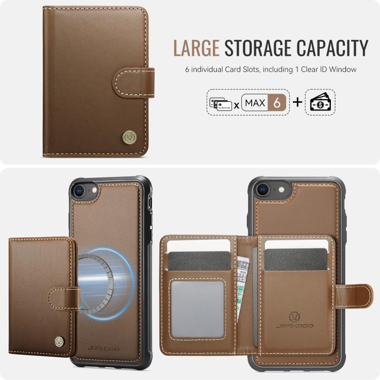 For iPhone SE 2022 / SE 2020 / 8 / 7 JEEHOOD J09 Buckle Card Bag MagSafe Magnetic Style RFID Leather Phone Case