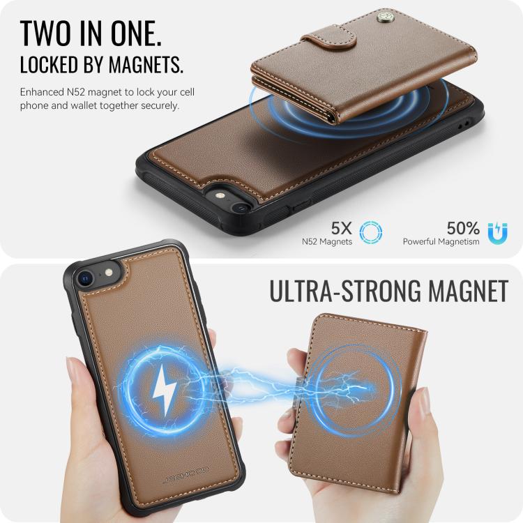 For iPhone SE 2022 / SE 2020 / 8 / 7 JEEHOOD J09 Buckle Card Bag MagSafe Magnetic Style RFID Leather Phone Case