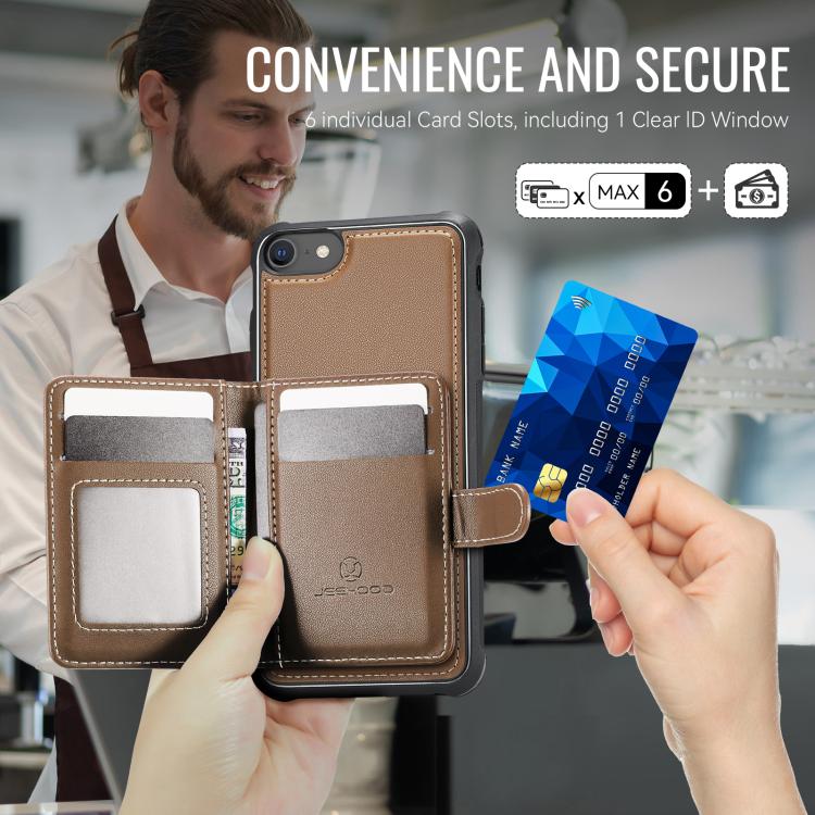 For iPhone SE 2022 / SE 2020 / 8 / 7 JEEHOOD J09 Buckle Card Bag MagSafe Magnetic Style RFID Leather Phone Case