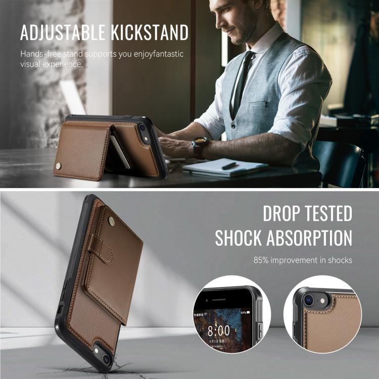 For iPhone SE 2022 / SE 2020 / 8 / 7 JEEHOOD J09 Buckle Card Bag MagSafe Magnetic Style RFID Leather Phone Case