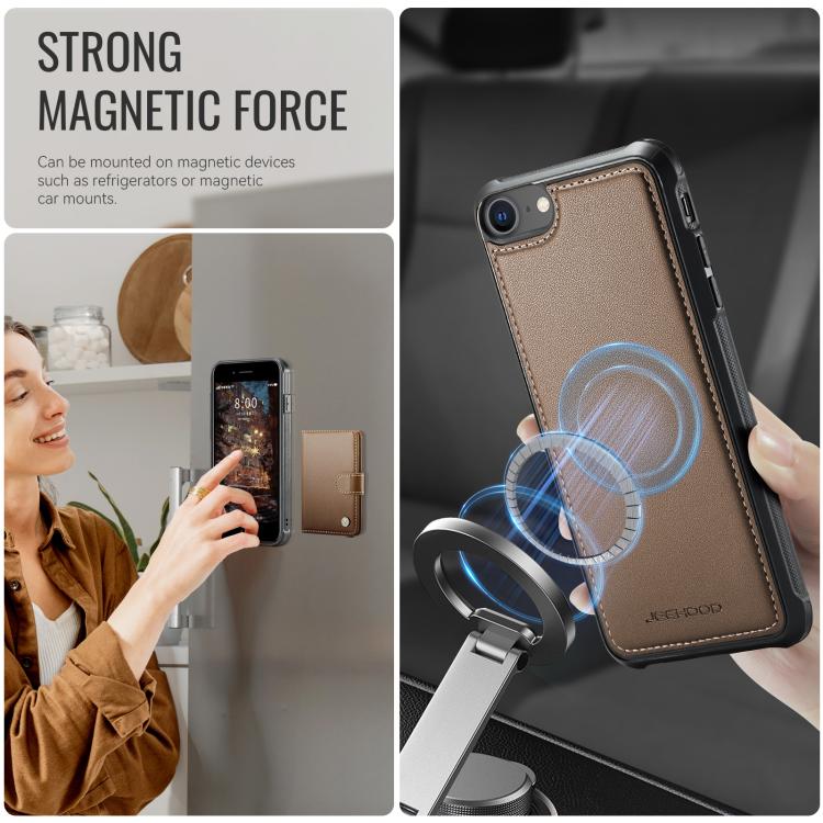 For iPhone SE 2022 / SE 2020 / 8 / 7 JEEHOOD J09 Buckle Card Bag MagSafe Magnetic Style RFID Leather Phone Case