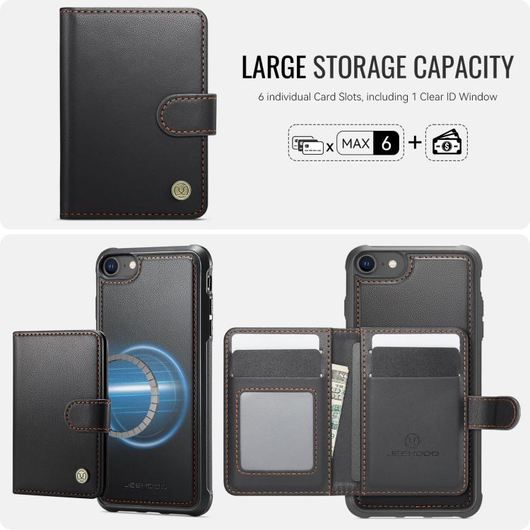 For iPhone SE 2022 / SE 2020 / 8 / 7 JEEHOOD J09 Buckle Card Bag MagSafe Magnetic Style RFID Leather Phone Case
