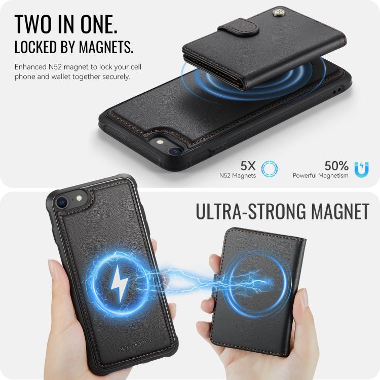 For iPhone SE 2022 / SE 2020 / 8 / 7 JEEHOOD J09 Buckle Card Bag MagSafe Magnetic Style RFID Leather Phone Case