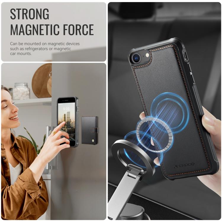 For iPhone SE 2022 / SE 2020 / 8 / 7 JEEHOOD J09 Buckle Card Bag MagSafe Magnetic Style RFID Leather Phone Case