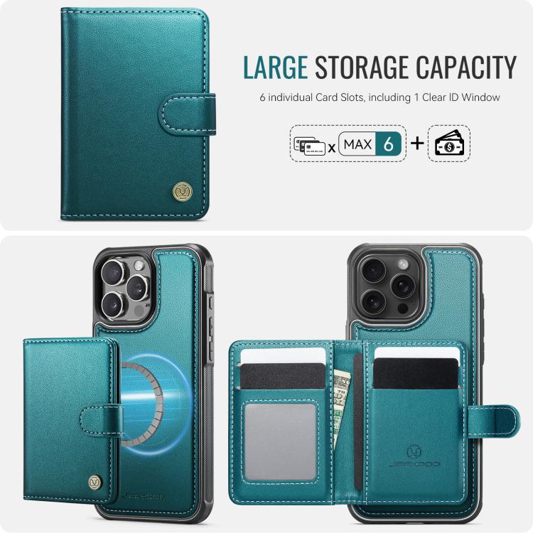 For iPhone 13 Pro Max JEEHOOD J09 Buckle Card Bag MagSafe Magnetic Style RFID Leather Phone Case