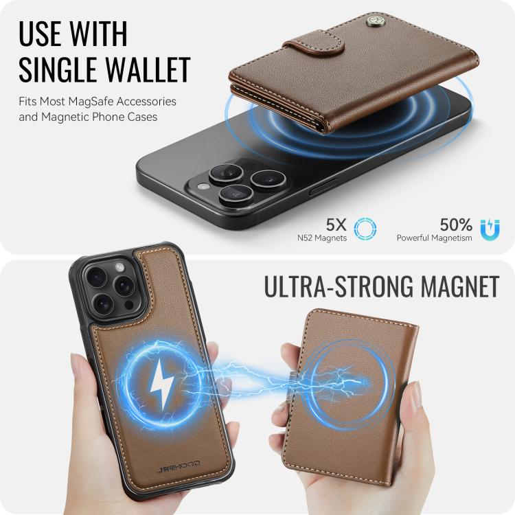 For iPhone 13 Pro JEEHOOD J09 Buckle Card Bag MagSafe Magnetic Style RFID Leather Phone Case