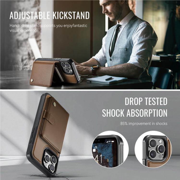 For iPhone 13 Pro JEEHOOD J09 Buckle Card Bag MagSafe Magnetic Style RFID Leather Phone Case